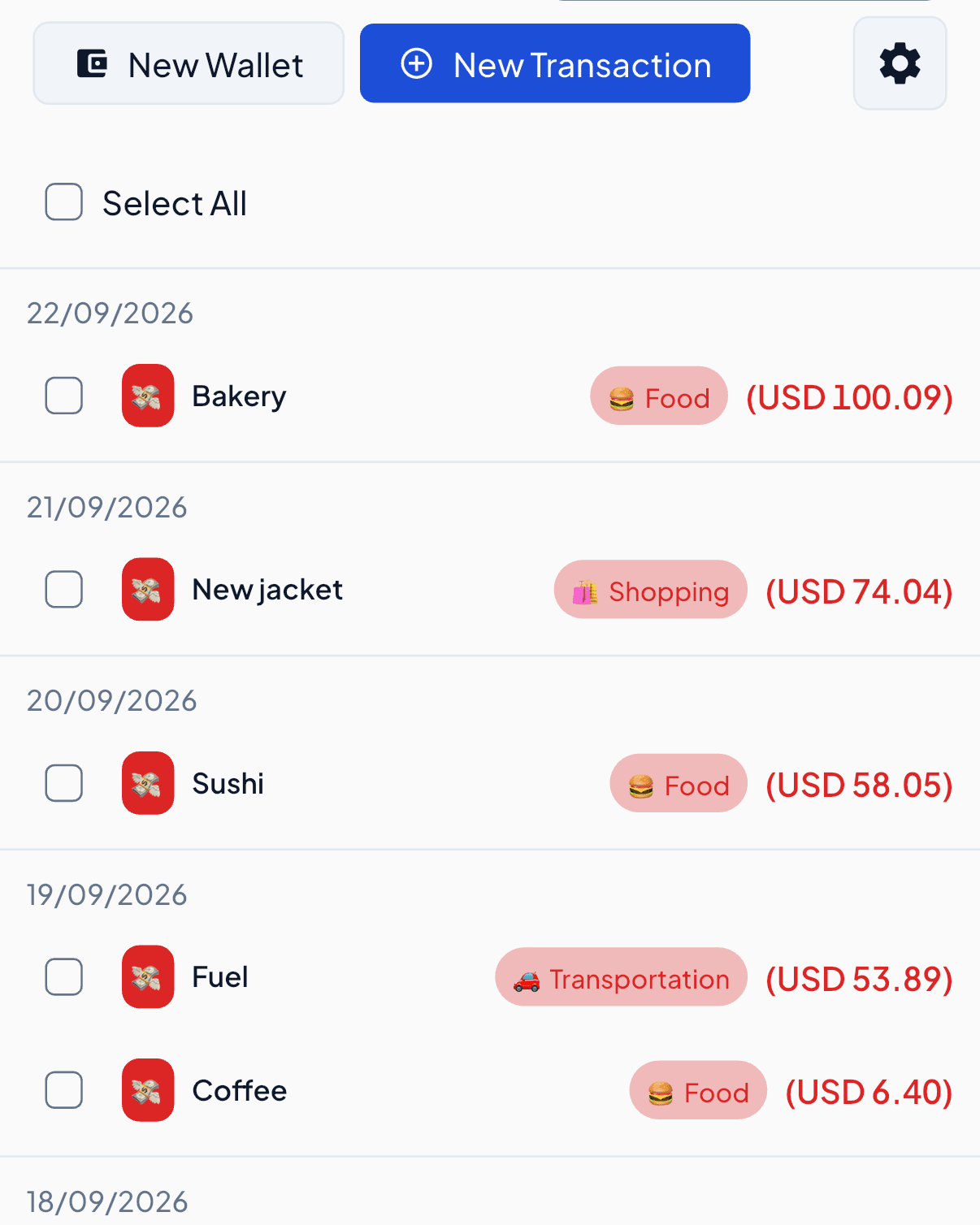 8udget log of dated expenses on iPhone
