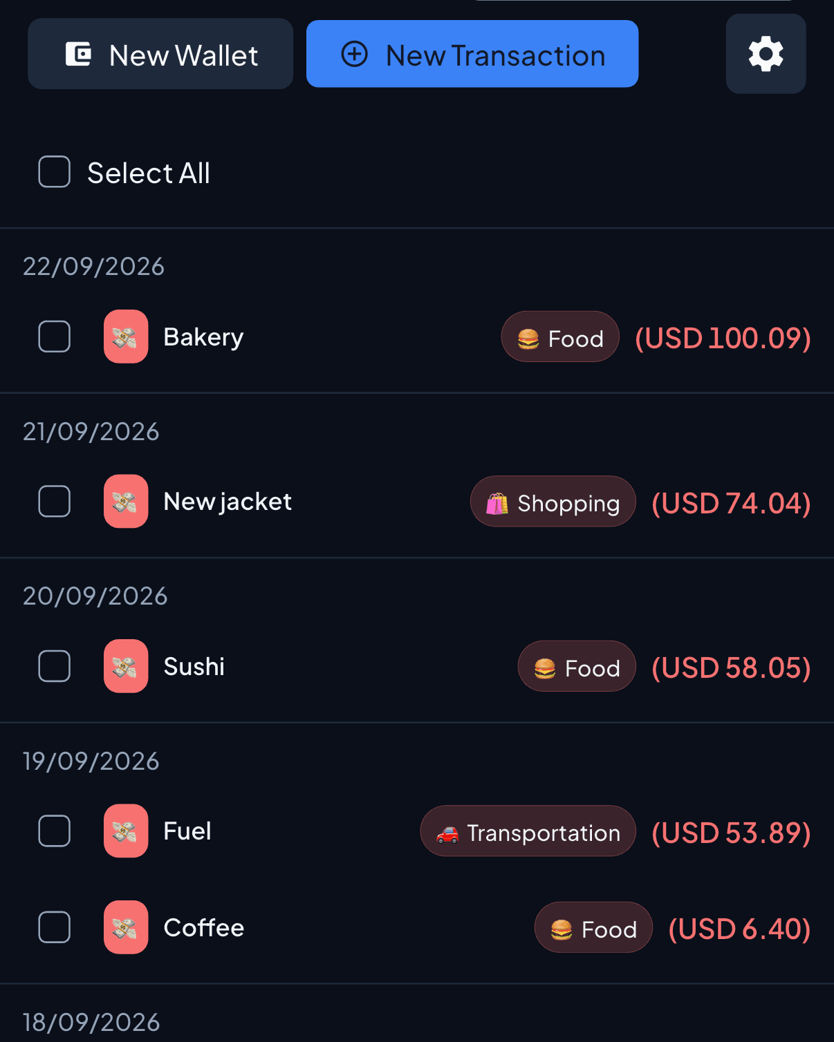 8udget log of dated expenses on iPhone